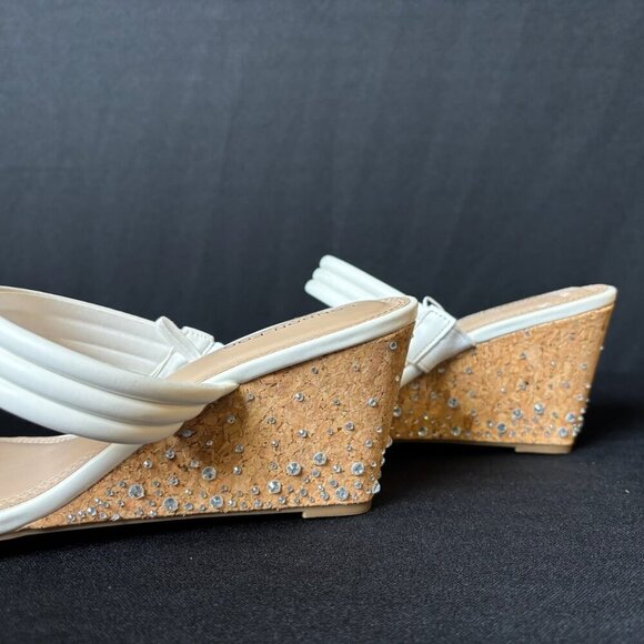 London Fog Women Sandals Slip On Wedge Heels 9W Rhinestones Holiday Party Flirty - Picture 9 of 10